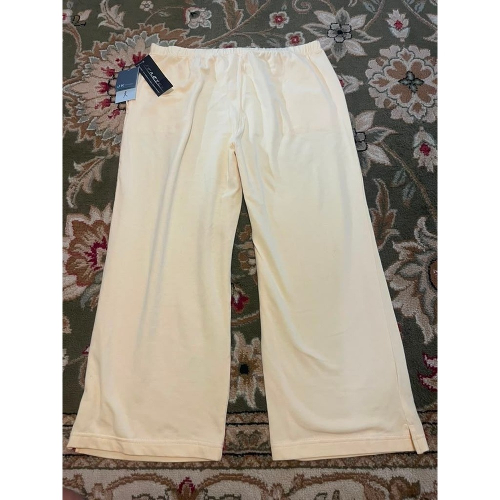 JK Intimates Womens Pale Yellow Stretch Lounge Pajama Pants Wide Leg Cropped NWT